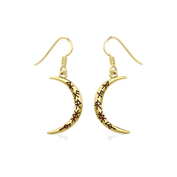 Crescent Moon with Meaningful Bind Runes Gold Earrings GER1955